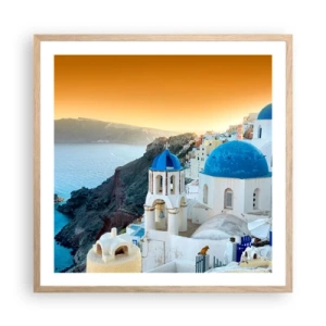 Plakat w ramie jasny dąb - Santorini - przytulone do skał - 60x60 cm