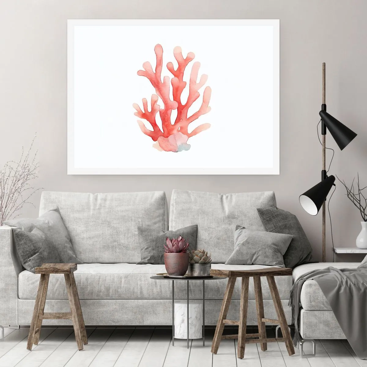 Plakat - Subtelna ilustracja korala w pastelowych odcieniach - 100x70cm - Koral koloru koralowego - Nowoczesna dekoracja ścienna do salonu i sypialni ARTTOR