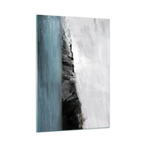 Obraz na szkle - Abstrakcyjna kompozycja w odcieniach błękitu, bieli i czerni - 50x70cm - Woda – ziemia: starcie żywiołów - Nowoczesna dekoracja ścienna do salonu, kuchni i sypialni ARTTOR