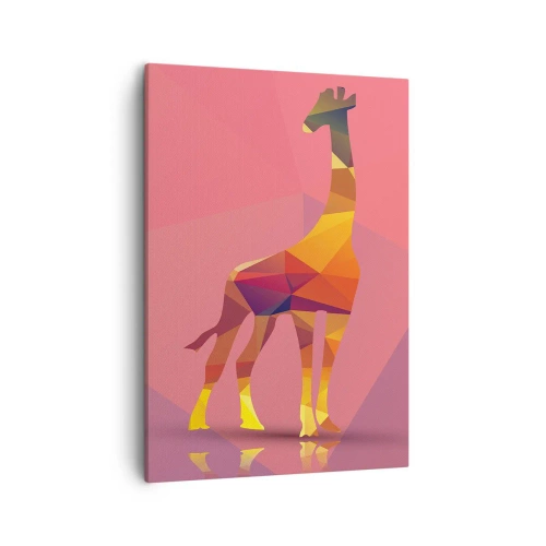 Obraz na płótnie - Geometryczna żyrafa w abstrakcyjnej kolorystyce - 50x70cm - W barwach sawanny - Nowoczesna dekoracja ścienna do salonu, kuchni i sypialni ARTTOR