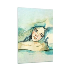Obraz na szkle - Portret kobiety w akwarelowym stylu z sylwetkami postaci - 50x70cm - Am I blue? - Nowoczesna dekoracja ścienna do salonu, kuchni i sypialni ARTTOR