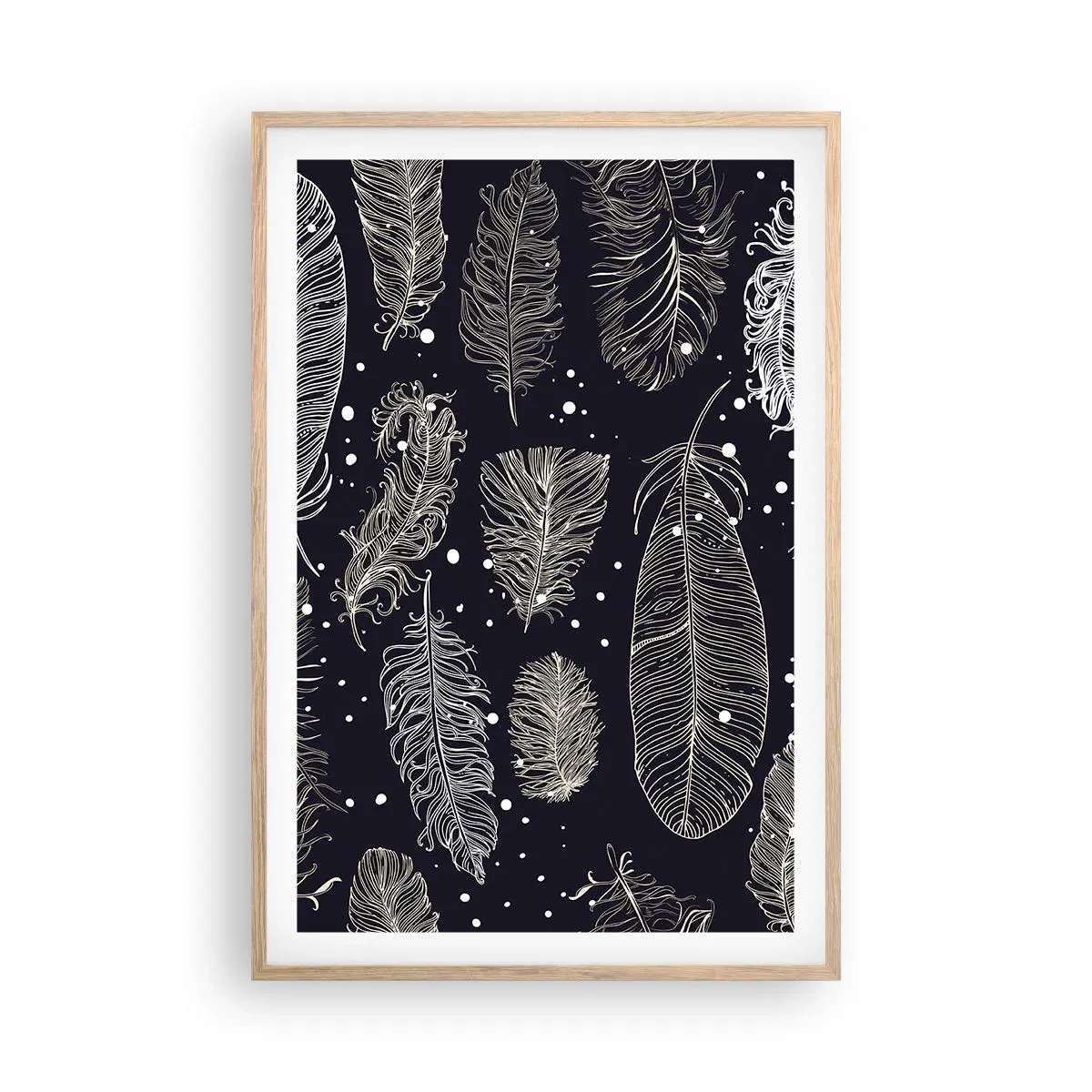 Plakat w ramie jasny dąb - Pierzasta koronka - 61x91 cm