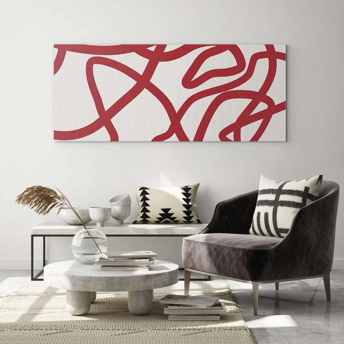 Obraz na szkle - Czerwono na białym - 100x40 cm