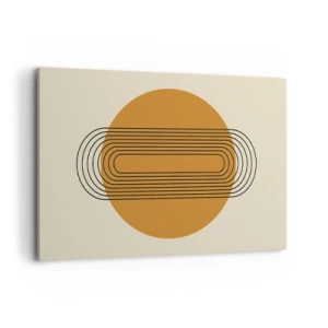 Obraz na płótnie - Geometryczny wzór z pomarańczowym kołem i liniami - 120x80cm - Plan doskonały - Nowoczesna dekoracja ścienna do salonu, kuchni i sypialni ARTTOR