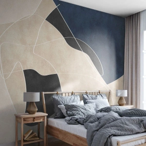 Fototapeta Premium Canvas - Geometryczna abstrakcja w odcieniach beżu i granatu - 100x70cm - Kompozycja abstrakcyjna – kontrast barw - Nowoczesna dekoracja ścienna do salonu i sypialni ARTTOR