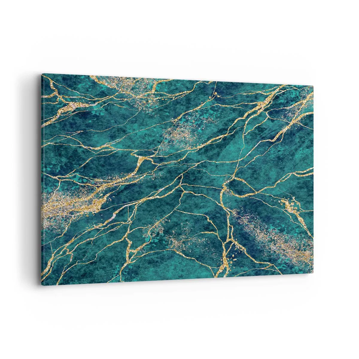 Obraz na płótnie - Teksturowany wzór marmuru w odcieniach turkusu i złota - 120x80cm - Żyła złota - Nowoczesna dekoracja ścienna do salonu, kuchni i sypialni ARTTOR