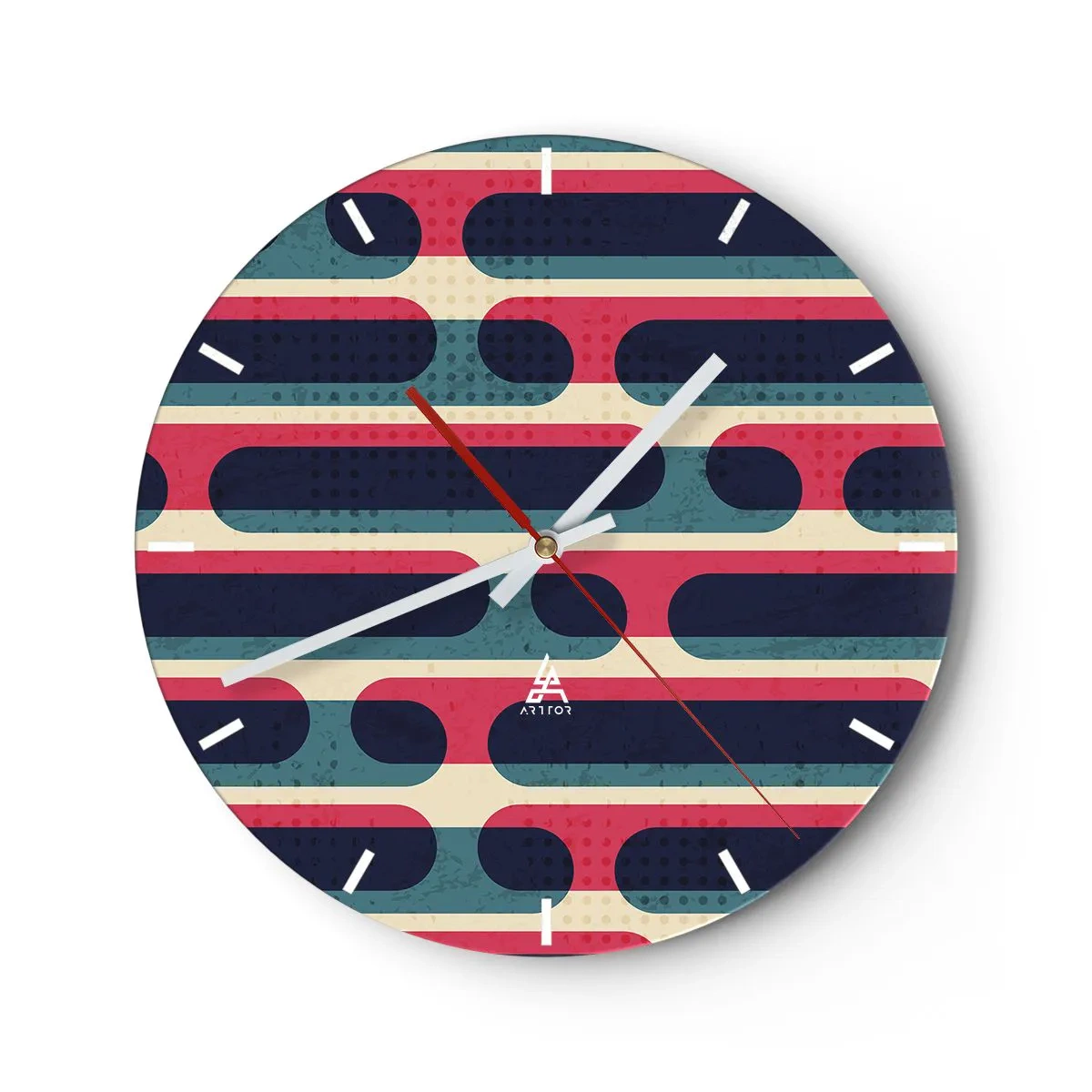 Zegar ścienny - Abstrakcyjny wzór w stylu retro z kolorowymi paskami - 30x30cm - W głąb i do przodu - Nowoczesna dekoracja ścienna do salonu, kuchni i sypialni ARTTOR