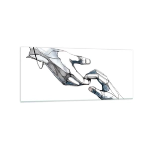 Obraz na szkle - Artystyczne przedstawienie dłoni w minimalistycznej i geometrycznej formie - 120x50cm - Dobry gest - Nowoczesna dekoracja ścienna do salonu i sypialni ARTTOR