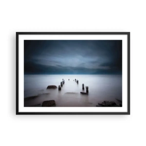 Plakat w czarnej ramie - Stare molo na tle spokojnego morza - 70x50cm - Zamyślone jezioro - Nowoczesna dekoracja ścienna do salonu i sypialni ARTTOR