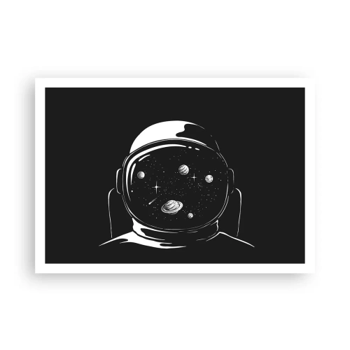 Plakat - Astronautyczny hełm z widokiem na kosmos w minimalistycznym stylu - 100x70cm - Niezły widok - Nowoczesna dekoracja ścienna do salonu i sypialni ARTTOR
