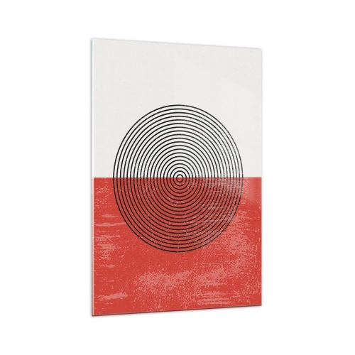 Obraz na szkle - Geometryczny wzór z koncentrycznymi kołami na czerwono-białym tle - 70x100cm - W samo sedno - Nowoczesna dekoracja ścienna do salonu i sypialni ARTTOR
