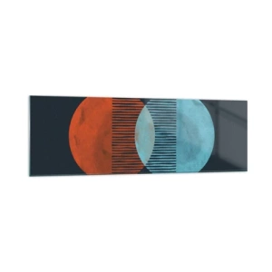 Obraz na szkle - Dwa koła w kolorze pomarańczowym i niebieskim na ciemnym tle - 160x50cm - Astronomiczna fantazja - Nowoczesna dekoracja ścienna do salonu i sypialni ARTTOR