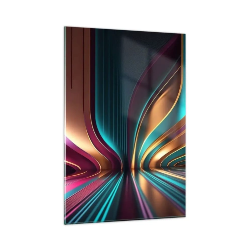 Obraz na szkle - Futurystyczna abstrakcja z intensywnymi kolorami i krzywiznami - 80x120cm - Architektura światła - Nowoczesna dekoracja ścienna do salonu i sypialni ARTTOR
