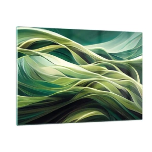 Obraz na szkle - Abstrakcyjne zielone fale o organicznych kształtach - 120x80cm - Abstrakcyjna gra w zielone - Nowoczesna dekoracja ścienna do salonu, kuchni i sypialni ARTTOR