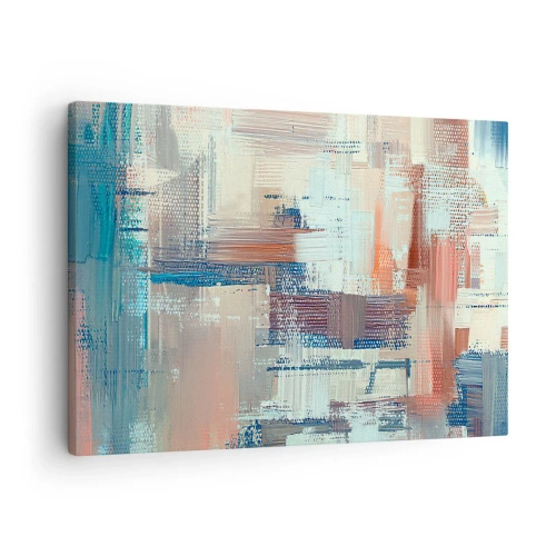 Obraz na płótnie - Abstrakcyjna kompozycja w odcieniach błękitu i beżu - 70x50cm - Dotrzeć do światła - Nowoczesna dekoracja ścienna do salonu i sypialni ARTTOR