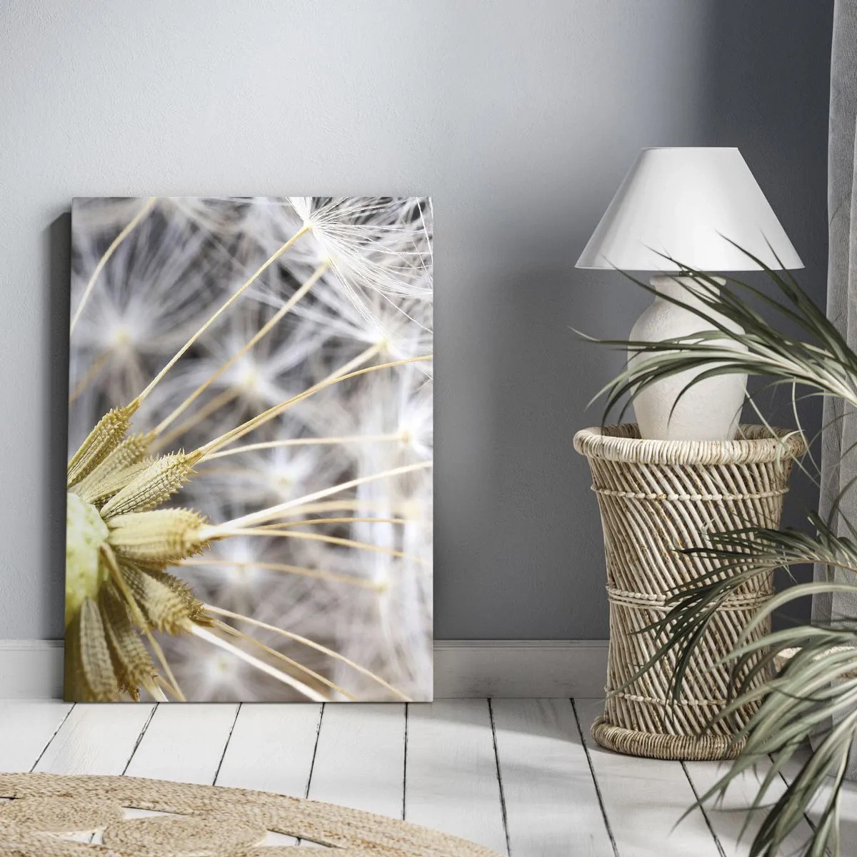 Obraz na płótnie - Makrofotografia dmuchawca z delikatnymi nasionami - 80x120cm - Tuż przed odlotem - Nowoczesna dekoracja ścienna do salonu i sypialni ARTTOR