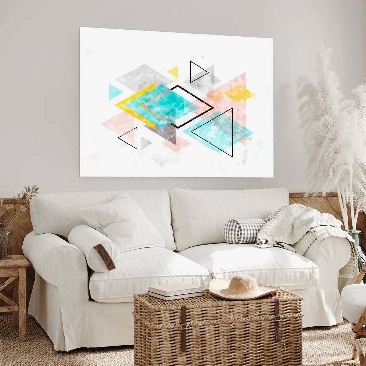 Plakat - Kolorowe geometryczne wzory na białym tle - 100x70cm - Igraszka geometryczna - Nowoczesna dekoracja ścienna do salonu i sypialni ARTTOR