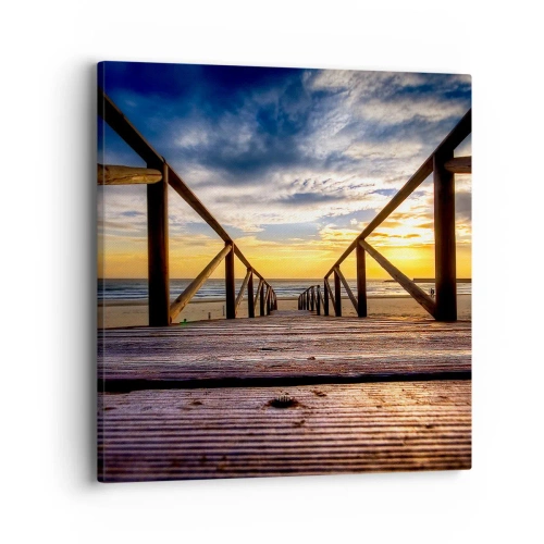 Obraz na płótnie - Prosto na cichą plażę o zachodzie słońca - 40x40 cm