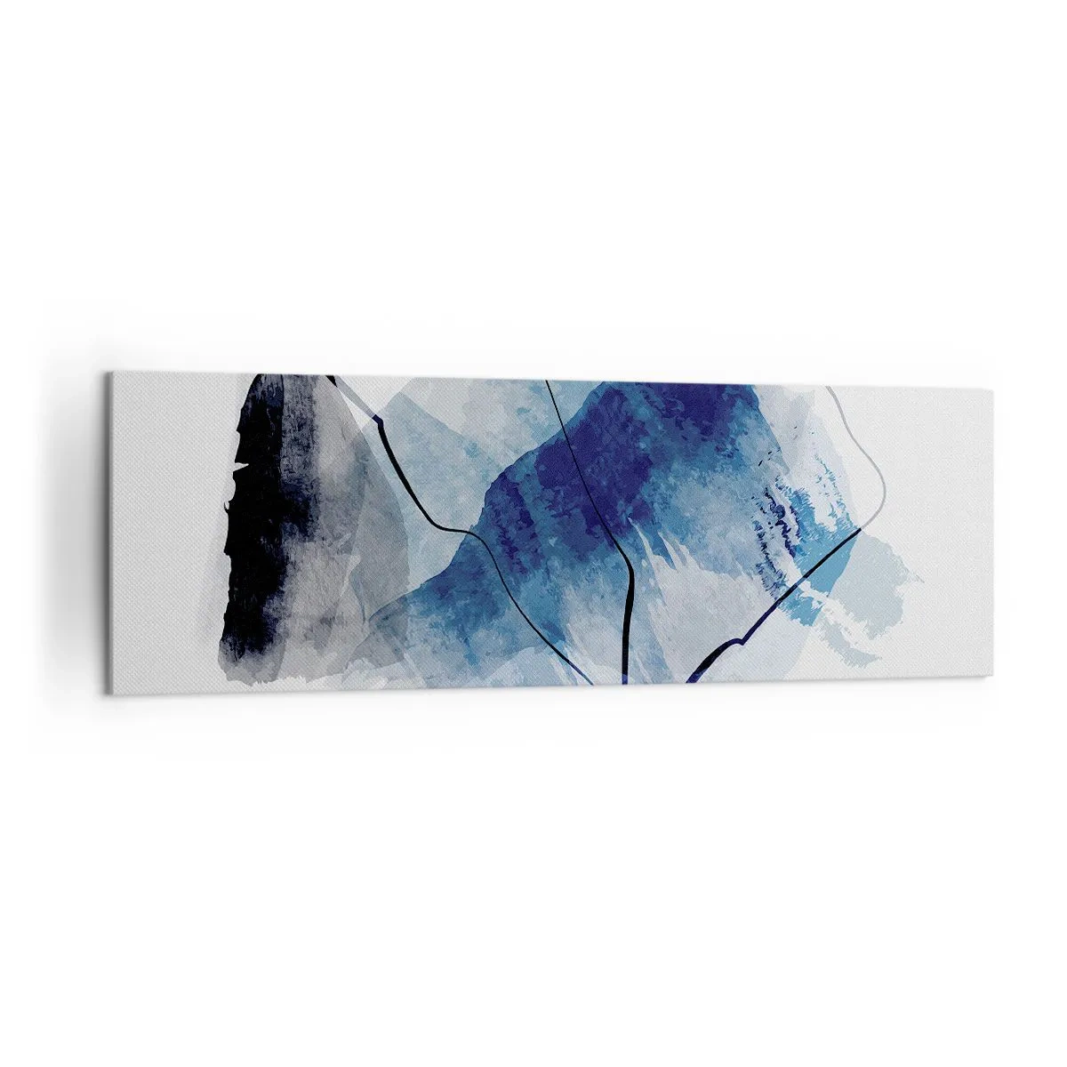 Obraz na płótnie - Abstrakcyjne formy w odcieniach niebieskiego z delikatnymi liniami - 160x50cm - Lodowa góra - Nowoczesna dekoracja ścienna do salonu i sypialni ARTTOR