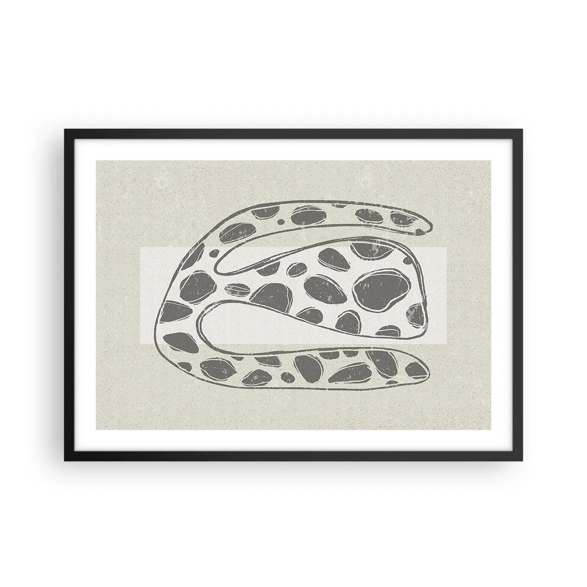Plakat w czarnej ramie - Abstrakcyjny wzór organiczny w odcieniach szarości - 70x50cm - Przedziwne stworzenie - Nowoczesna dekoracja ścienna do salonu i sypialni ARTTOR