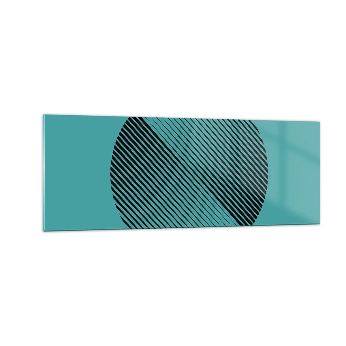 Obraz na szkle - Minimalistyczne koło z liniami na turkusowym tle - 140x50cm - Koło – geometryczna wariacja - Nowoczesna dekoracja ścienna do salonu i sypialni ARTTOR