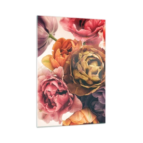 Obraz na szkle - Bukiet różnorodnych kwiatów w intensywnych barwach - 70x100cm - Święto życia - Nowoczesna dekoracja ścienna do salonu i sypialni ARTTOR