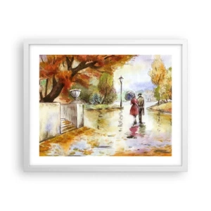 Plakat w białej ramie - Romantyczna jesień w parku - 50x40 cm
