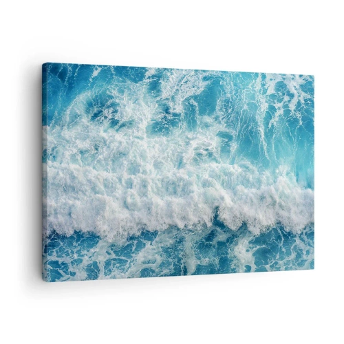 Obraz na płótnie - Dynamiczne fale oceanu w odcieniach błękitu - 70x50cm - Radośnie i w podskokach - Nowoczesna dekoracja ścienna do salonu i sypialni ARTTOR