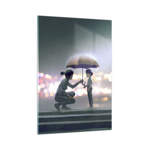 Obraz na szkle - Postacie w deszczu z parasolem na tle nocnych świateł - 50x70cm - I już jest wszystko dobrze - Nowoczesna dekoracja ścienna do salonu, kuchni i sypialni ARTTOR