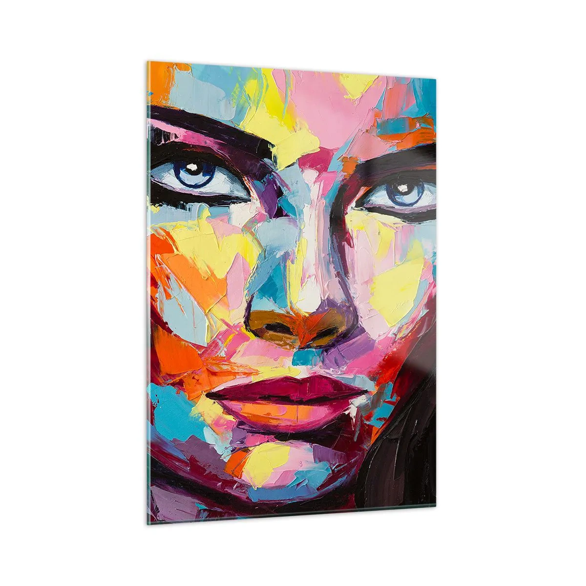 Obraz na szkle - Kolorowy portret kobiety w stylu abstrakcyjnym - 50x70cm - Dusza też kolorowa - Nowoczesna dekoracja ścienna do salonu, kuchni i sypialni ARTTOR