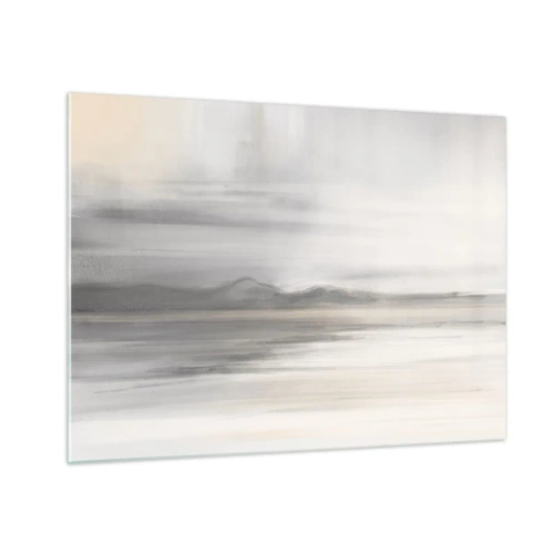 Obraz na szkle - Delikatna, rozmyta panorama górska w pastelowo-szarej tonacji - 70x50cm - Zamyślona dal - Nowoczesna dekoracja ścienna do salonu i sypialni ARTTOR