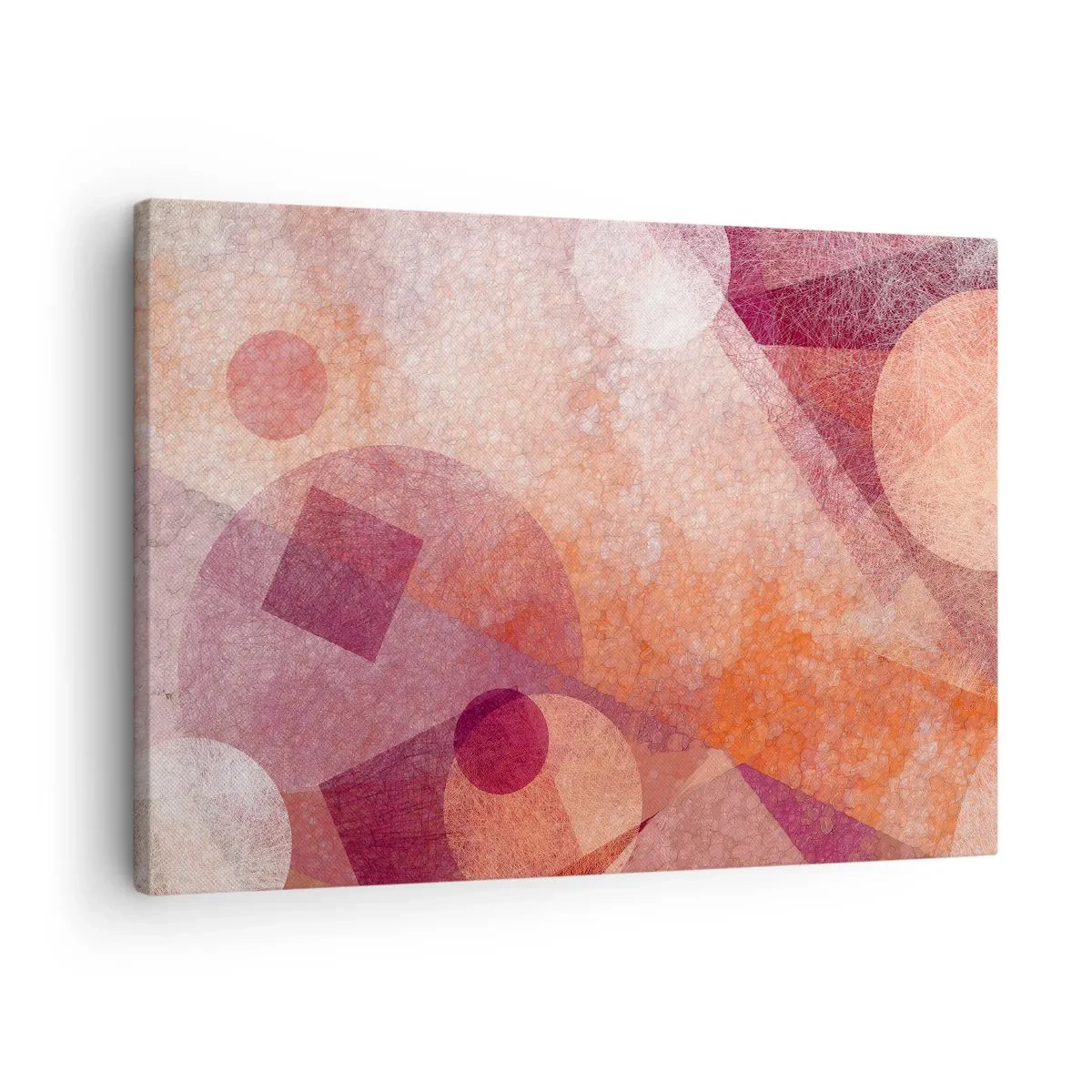 Obraz na płótnie - Abstrakcyjne kształty geometryczne w pastelowych odcieniach różu - 70x50cm - Przekształcenia geometryczne w różu - Nowoczesna dekoracja ścienna do salonu i sypialni ARTTOR