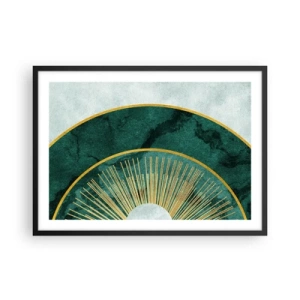 Plakat w czarnej ramie - Abstrakcyjny wzór z okręgami w szmaragdowym i złotym kolorze - 70x50cm - Inny układ słoneczny - Nowoczesna dekoracja ścienna do salonu i sypialni ARTTOR