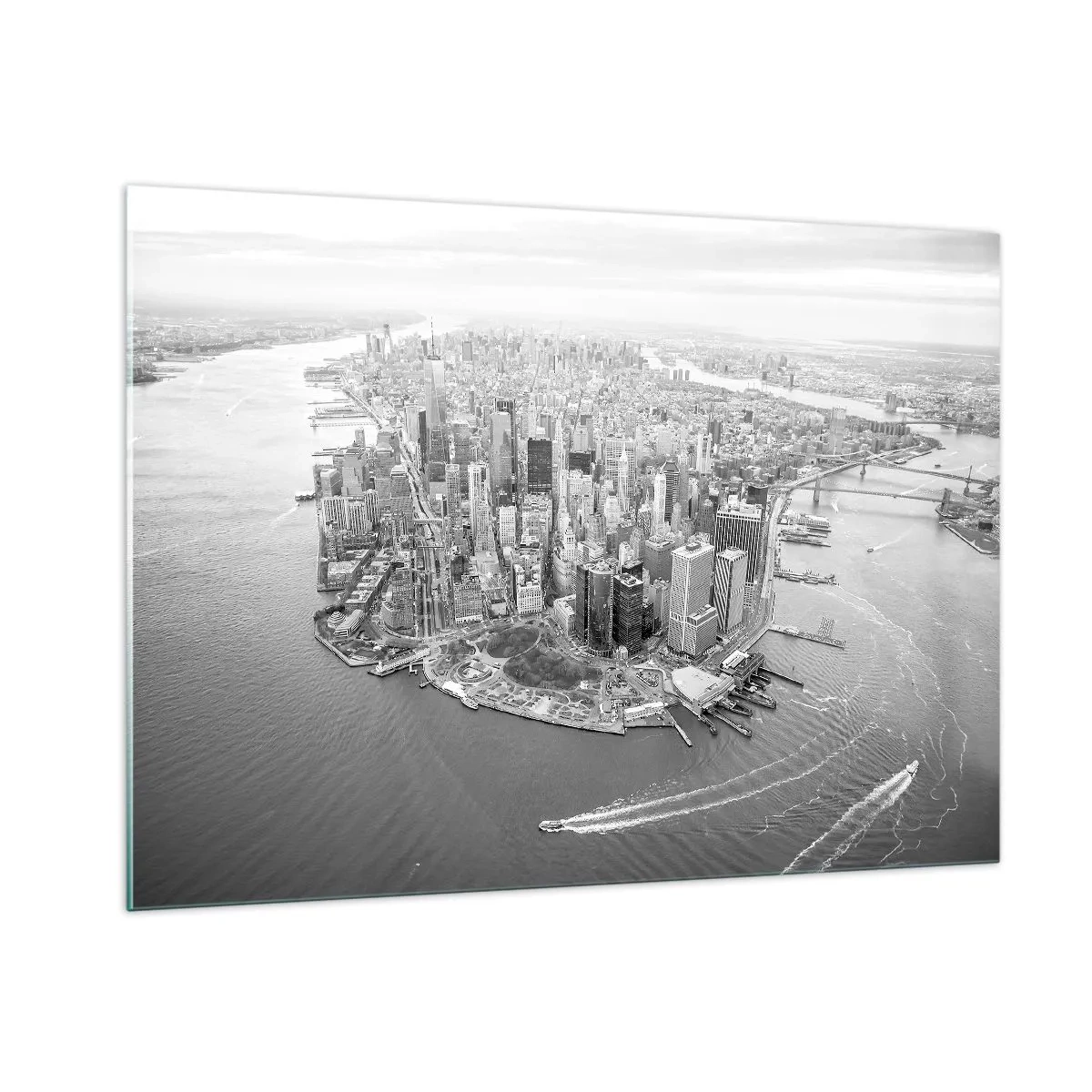 Obraz na szkle - Panorama miasta z lotu ptaka w czerni i bieli - 100x70cm - Jak nie pokochać? - Nowoczesna dekoracja ścienna do salonu, kuchni i sypialni ARTTOR