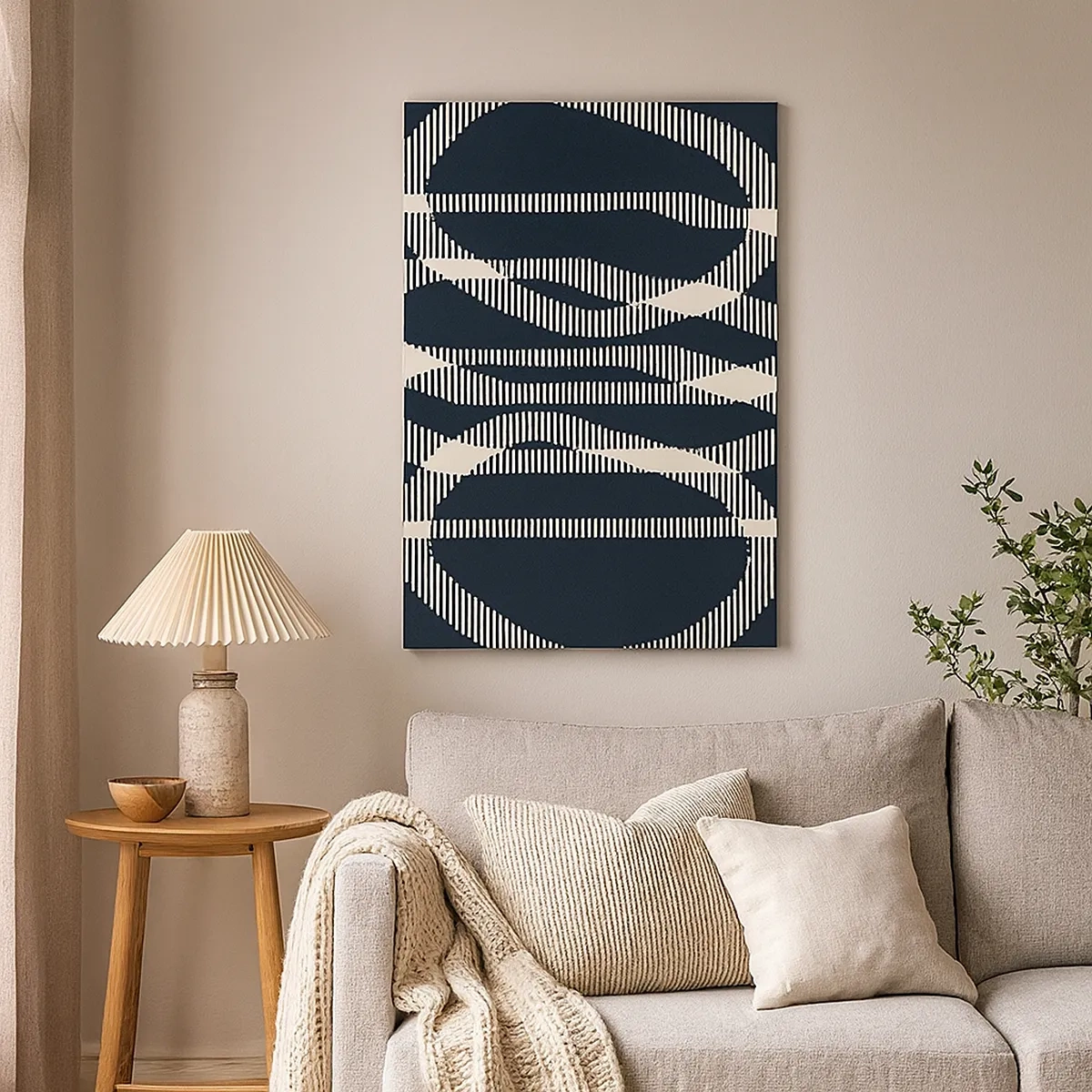 Obraz na płótnie - Abstrakcyjne wzory geometryczne w czerni i bieli z liniami - 50x70cm - Próba przełamania ciemności - Nowoczesna dekoracja ścienna do salonu, kuchni i sypialni ARTTOR