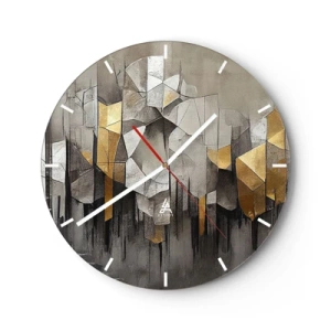 Zegar ścienny - Geometryczna struktura z odcieniami szarości i złota - 30x30cm - Kompozycja z lodu i światła - Nowoczesna dekoracja ścienna do salonu, kuchni i sypialni ARTTOR