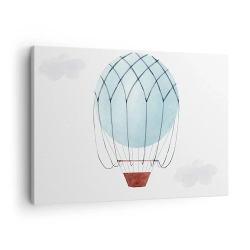 Obraz na płótnie - Ręcznie malowany balon na tle delikatnych chmur - 70x50cm - Cały w chmurach - Nowoczesna dekoracja ścienna do salonu i sypialni ARTTOR