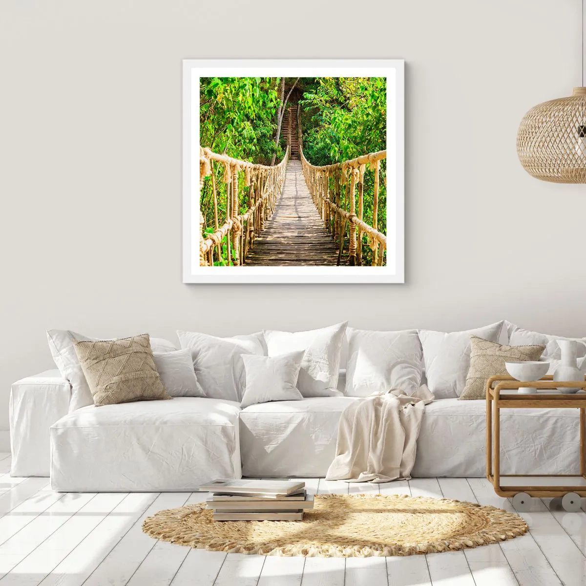 Plakat w białej ramie - Zawieszony w zieleni - 50x50 cm