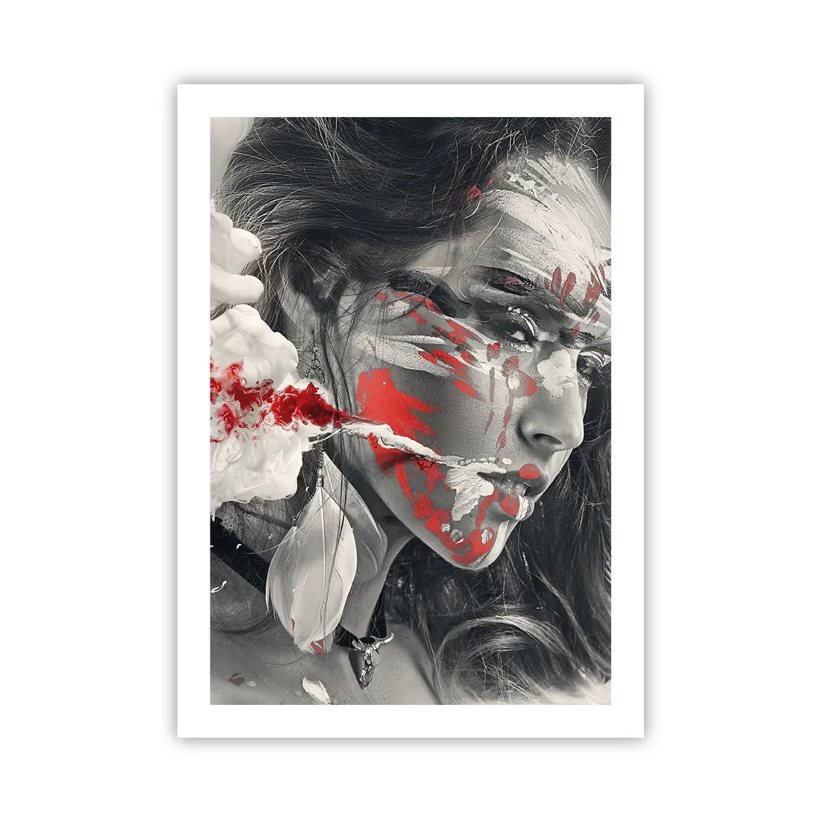 Plakat - Artystyczny portret z czerwonym akcentem - 50x70cm - W oparach absurdu - Nowoczesna dekoracja ścienna do salonu, kuchni i sypialni ARTTOR
