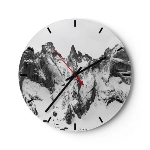 Zegar ścienny - Czarno-białe ośnieżone górskie szczyty - 30x30cm - Granitowa groźna grań - Nowoczesna dekoracja ścienna do salonu, kuchni i sypialni ARTTOR