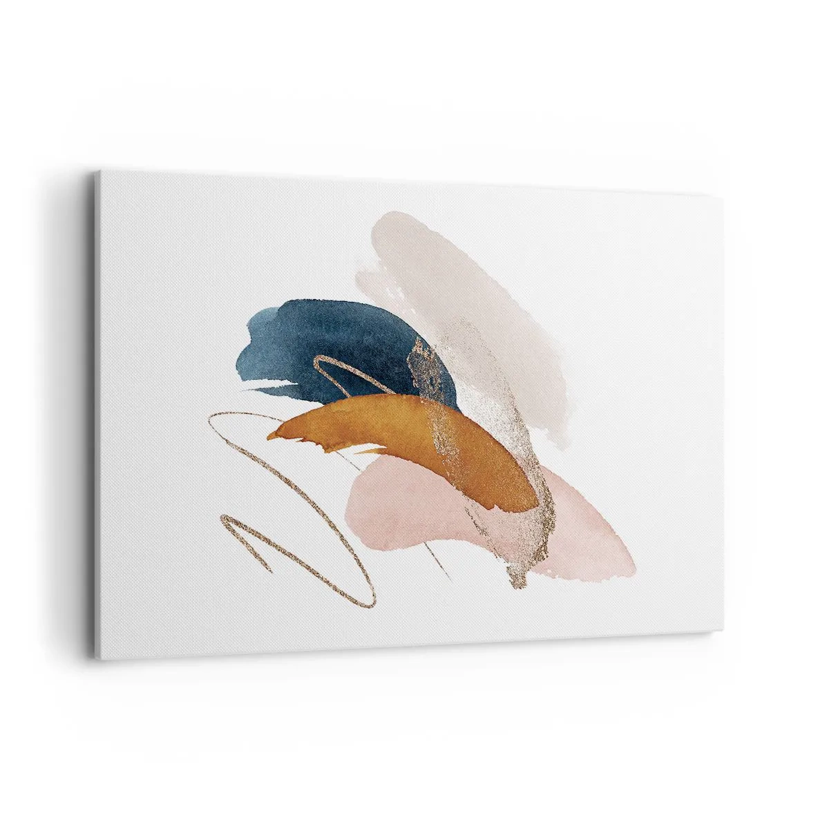 Obraz na płótnie - Abstrakcyjne pociągnięcia w pastelowych kolorach z akcentami złota - 120x80cm - Kompozycja uskrzydlona - Nowoczesna dekoracja ścienna do salonu, kuchni i sypialni ARTTOR