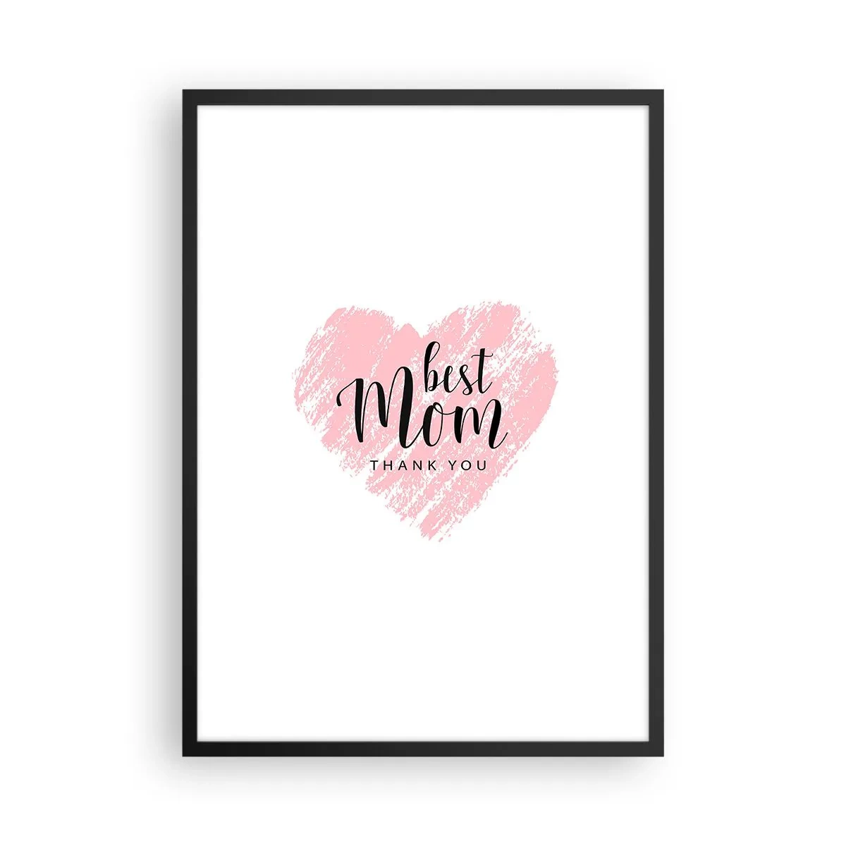 Plakat w czarnej ramie - Różowe serce z tekstem na białym tle w minimalistycznym stylu - 50x70cm - Zawsze odpowiedni moment - Nowoczesna dekoracja ścienna do salonu i sypialni ARTTOR