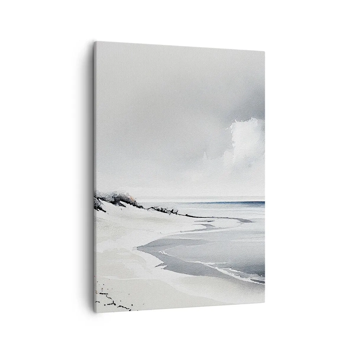 Obraz na płótnie - Minimalistyczna akwarela przedstawiająca spokojną plażę pod pochmurnym niebem - 50x70cm - Od zawsze razem - Nowoczesna dekoracja ścienna do salonu, kuchni i sypialni ARTTOR