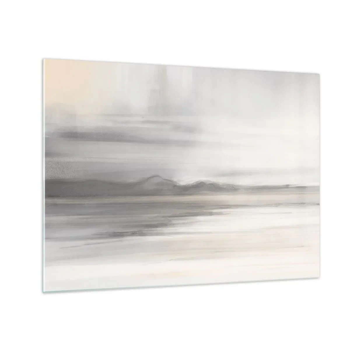 Obraz na szkle - Delikatna, rozmyta panorama górska w pastelowo-szarej tonacji - 70x50cm - Zamyślona dal - Nowoczesna dekoracja ścienna do salonu i sypialni ARTTOR