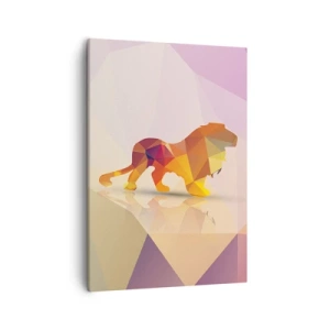 Obraz na płótnie - Geometryczny lew w abstrakcyjnej kolorystyce - 50x70cm - Diamentowy król - Nowoczesna dekoracja ścienna do salonu, kuchni i sypialni ARTTOR