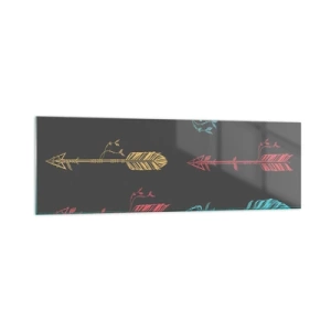 Obraz na szkle - Stylizowany wzór strzał w pastelowych kolorach na ciemnym tle - 160x50cm - W ordynku - Nowoczesna dekoracja ścienna do salonu i sypialni ARTTOR
