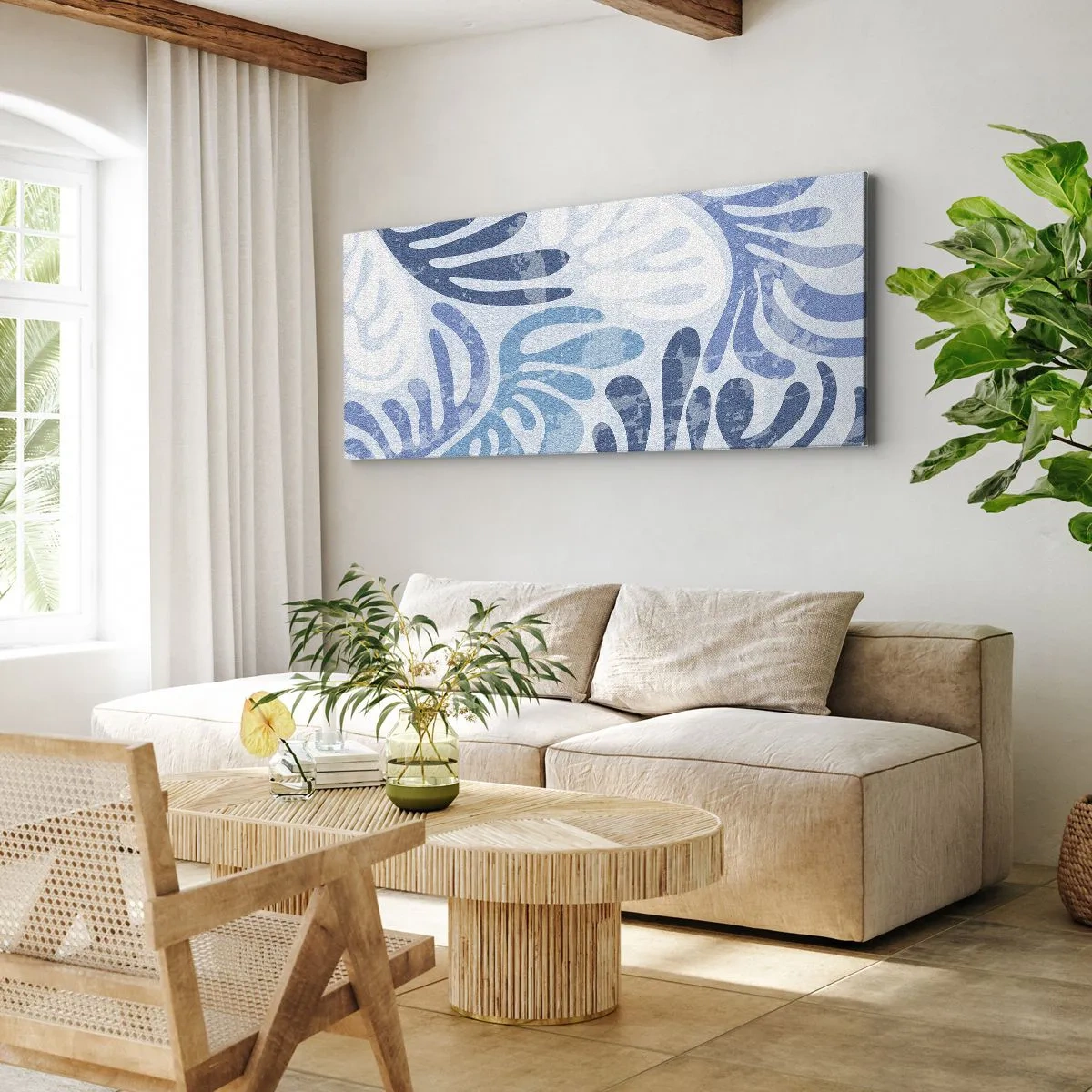 Obraz na płótnie - Błękitne paprocie - 100x40 cm