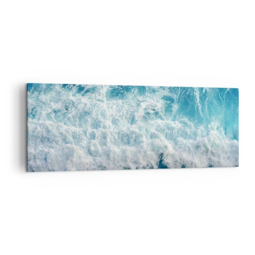 Obraz na płótnie - Dynamiczne fale oceanu w odcieniach błękitu - 140x50cm - Radośnie i w podskokach - Nowoczesna dekoracja ścienna do salonu i sypialni ARTTOR