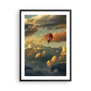 Plakat w czarnej ramie - Balon wśród chmur o zachodzie słońca - 50x70cm - Lecę, bo chcę - Nowoczesna dekoracja ścienna do salonu i sypialni ARTTOR