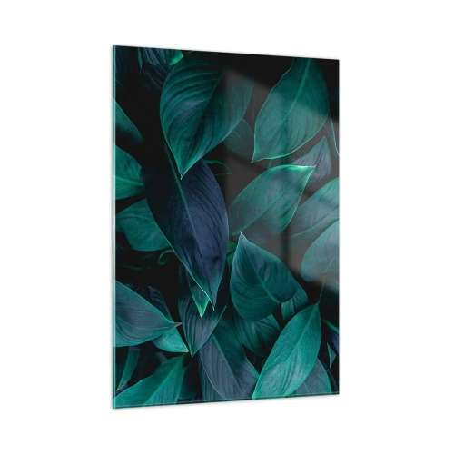 Obraz na szkle - Gęste zielone liście na ciemnym tle - 50x70cm - Zieleń sama w sobie - Nowoczesna dekoracja ścienna do salonu, kuchni i sypialni ARTTOR